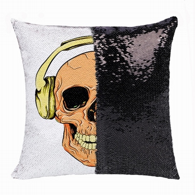 Attractive Wholesale Headphone Skull Gift Flip Sequin Pillow