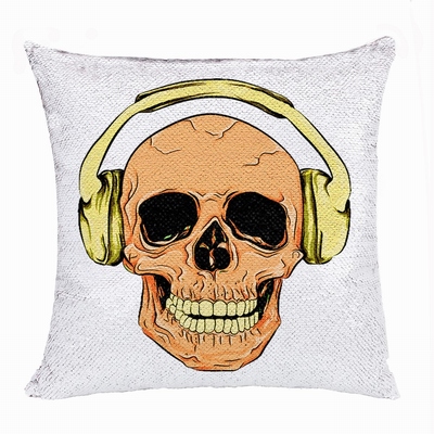 Attractive Wholesale Headphone Skull Gift Flip Sequin Pillow