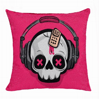 Awesome Skull Headphone Gift Personalised Picture Sequin Pillow