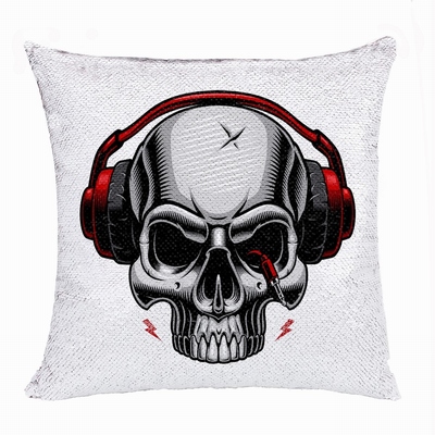 Clever Photo Gift Skull Headset Wholesale Flip Sequin Pillow