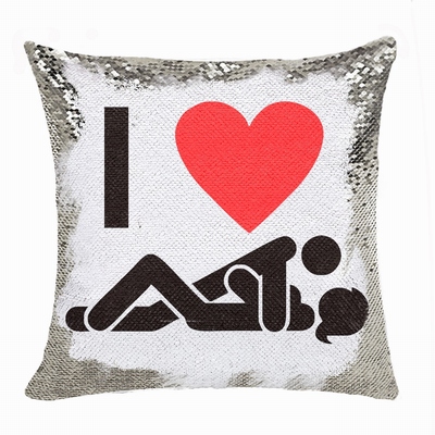 Funny Personalized Photo Sequin Cushion Cover I Love Fuck You