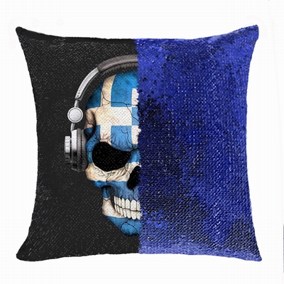 Personalised Photo Sequin Cushion Cover Cool Skull Headpiece