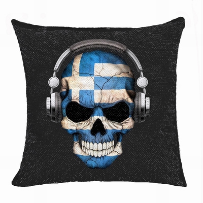 Personalised Photo Sequin Cushion Cover Cool Skull Headpiece