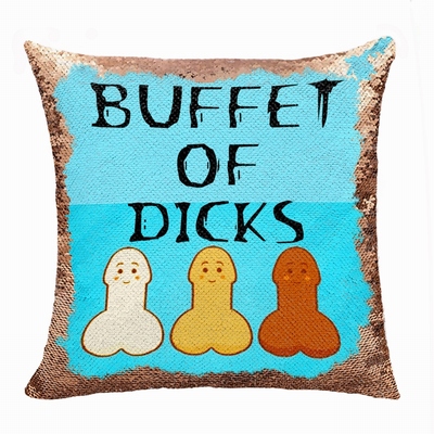 Personalised Picture Buffet Of Dicks Sequin Pillow Humorous Gift