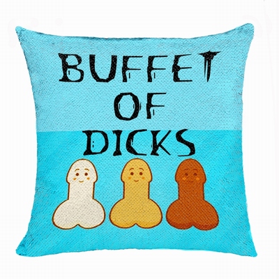 Personalised Picture Buffet Of Dicks Sequin Pillow Humorous Gift