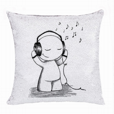 Unusual Gift Personalized Image Bluk Sequin Pillow Boy Love Music