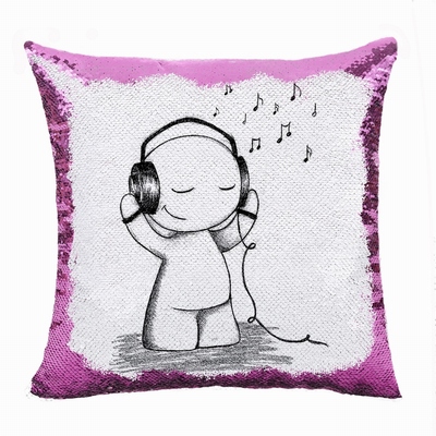 Unusual Gift Personalized Image Bluk Sequin Pillow Boy Love Music