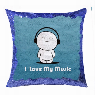 Wholesale Fashion Picture Gift I Love My Music Sequin Pillow