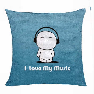 Wholesale Fashion Picture Gift I Love My Music Sequin Pillow