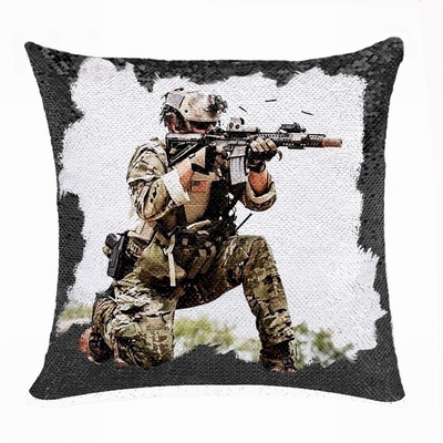 Wholesale Military Man Gift Engraved Photo Sequin Cushion Cover
