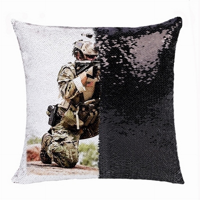 Wholesale Military Man Gift Engraved Photo Sequin Cushion Cover