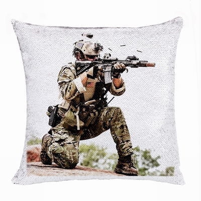 Wholesale Military Man Gift Engraved Photo Sequin Cushion Cover