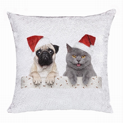 Christmas Clever Photo Gift Reversible Sequin Pillow