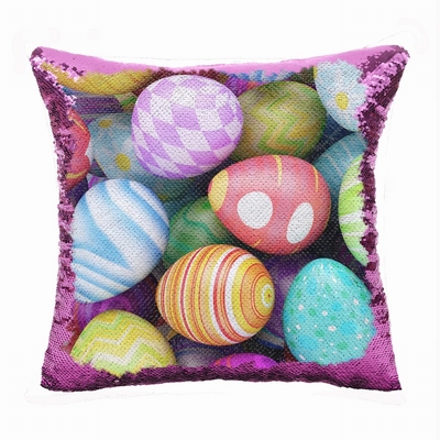 Easter Personalized Present Eggs Sequin Cushion Cover