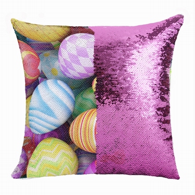 Easter Personalized Present Eggs Sequin Cushion Cover