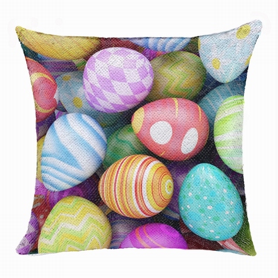 Easter Personalized Present Eggs Sequin Cushion Cover