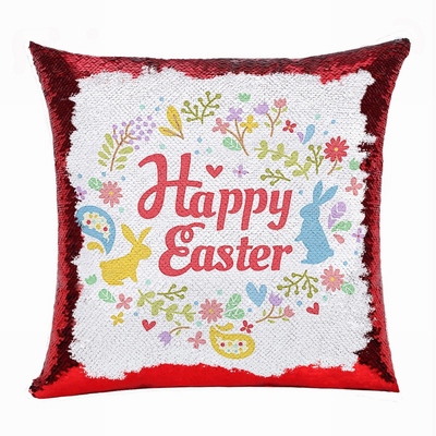 Happy Easter Gift Interesting Text Sequin Cushion Cover