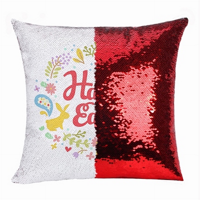Happy Easter Gift Interesting Text Sequin Cushion Cover