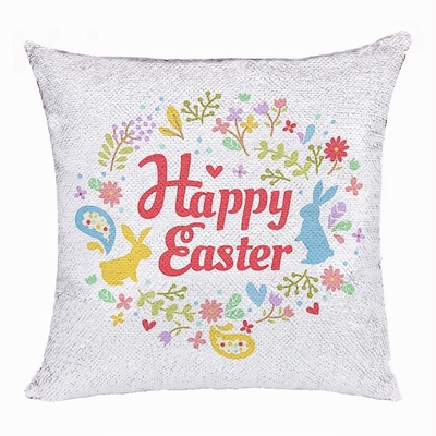 Happy Easter Gift Interesting Text Sequin Cushion Cover