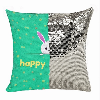 Happy Easter Rabbit Top Gift Sequin Pillow Personalized Gift