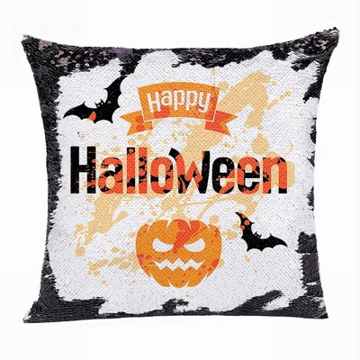 Happy Halloween Bat Pumpkin Unique Personalized Sequin Pillow