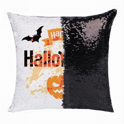 Happy Halloween Bat Pumpkin Unique Personalized Sequin Pillow