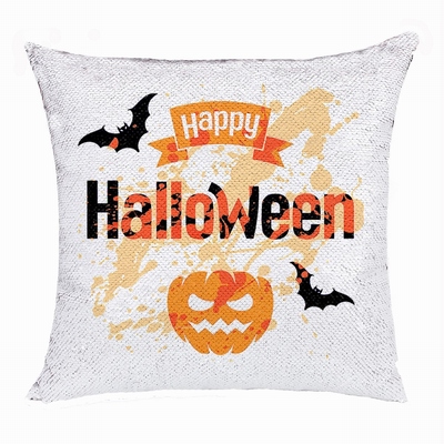 Happy Halloween Bat Pumpkin Unique Personalized Sequin Pillow