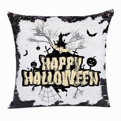 Happy Halloween Good Present Church Bat Pumpkin Sequin Pillow