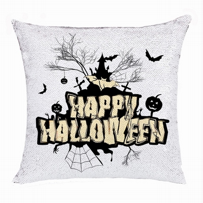 Happy Halloween Good Present Church Bat Pumpkin Sequin Pillow