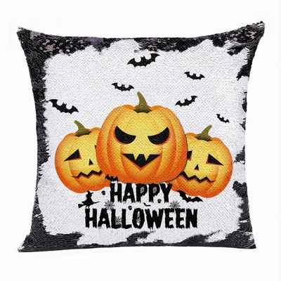 Happy Halloween Popular Gift Pumpkin Sequin Magic Pillow