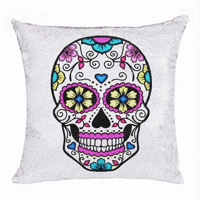 Skull Awesome Custom Image Present Reversible Sequin Pillow