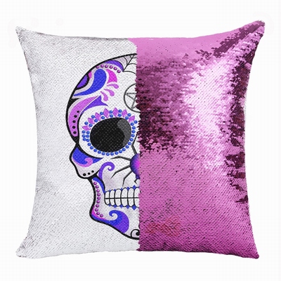 Skull Cheap Custom Present Personalized Sequin Cushion Cover