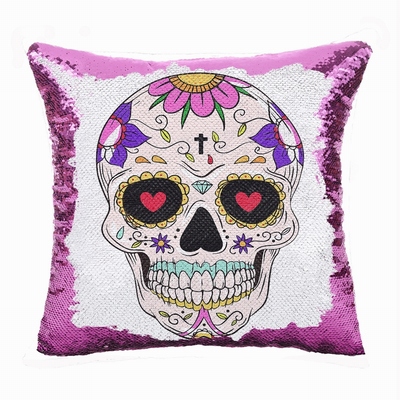 Skull Personalized Cool Gift Sugar Skull Flip Sequin Pillow