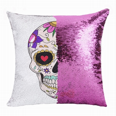 Skull Personalized Cool Gift Sugar Skull Flip Sequin Pillow