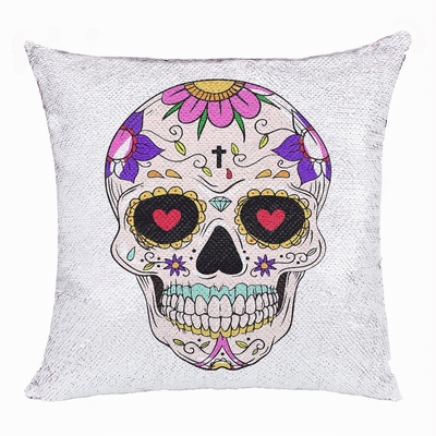 Skull Personalized Cool Gift Sugar Skull Flip Sequin Pillow