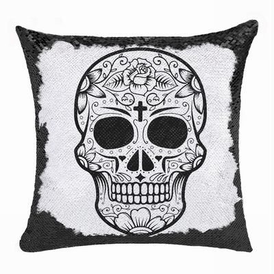 Personalized Skull Cute Custom Gift Black Sequin Cushion Cover