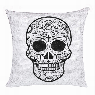 Personalized Skull Cute Custom Gift Black Sequin Cushion Cover