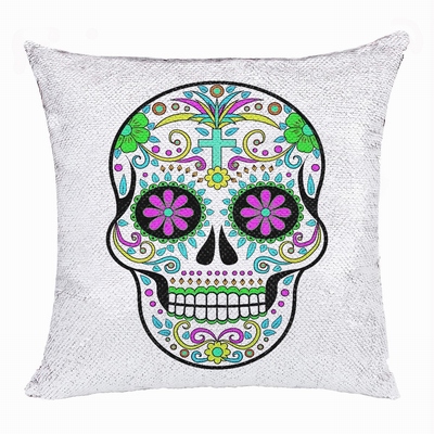 Skull Head Festival Personalized Sequin Pillow Cute Gift