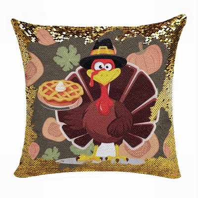 Thanksgiving Turkey Sequin Pillow Engraved Personalized Gift