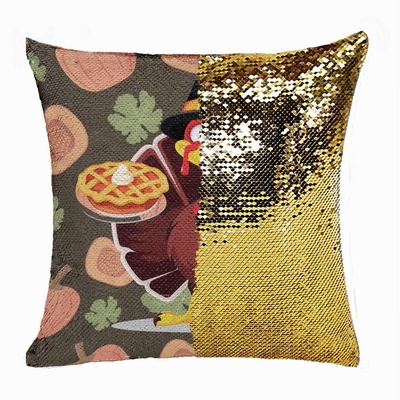 Thanksgiving Turkey Sequin Pillow Engraved Personalized Gift