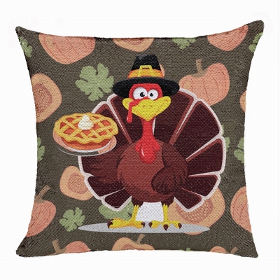 Thanksgiving Turkey Sequin Pillow Engraved Personalized Gift