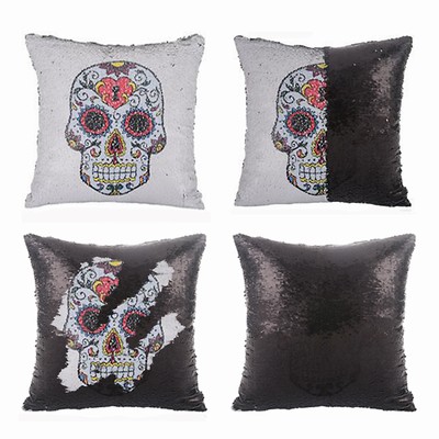 Sequin Cushion Cover Skull Flower Pillow In Bulk