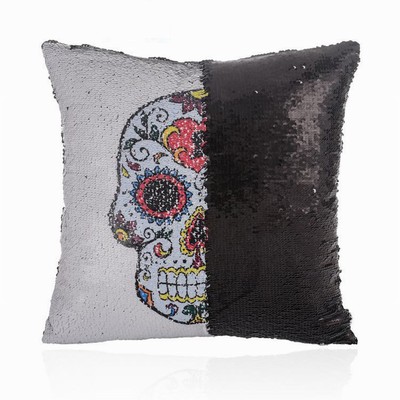 Sequin Cushion Cover Skull Flower Pillow In Bulk