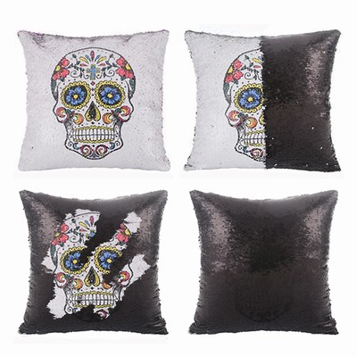 Skull And Roses Sequin Pillow Sepical Gift