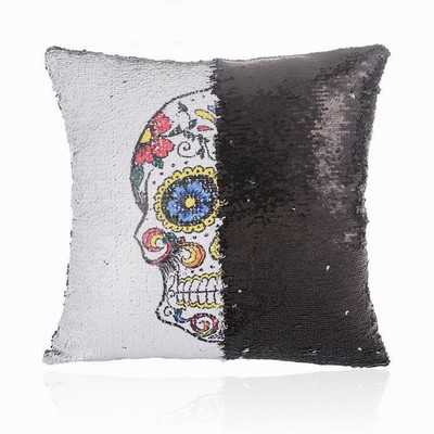 Skull And Roses Sequin Pillow Sepical Gift