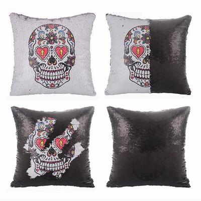 Sequin Pillow Skull Head Handmade Gift