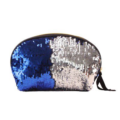 Fashion Shell Zipper Sequin Pouch Blue Silver