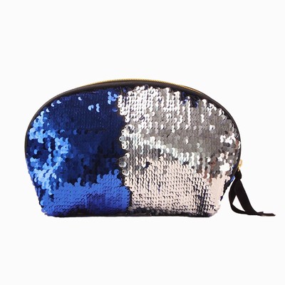 Fashion Shell Zipper Sequin Pouch Blue Silver