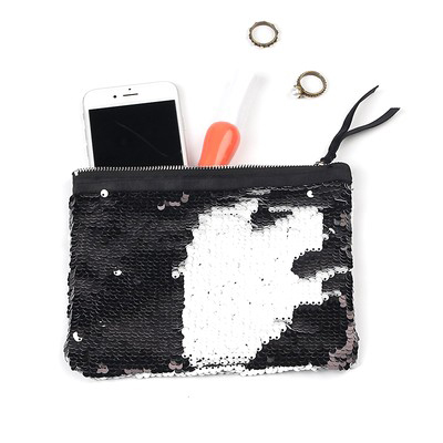 Glitter Sequin Pouch Travel Kits Black White