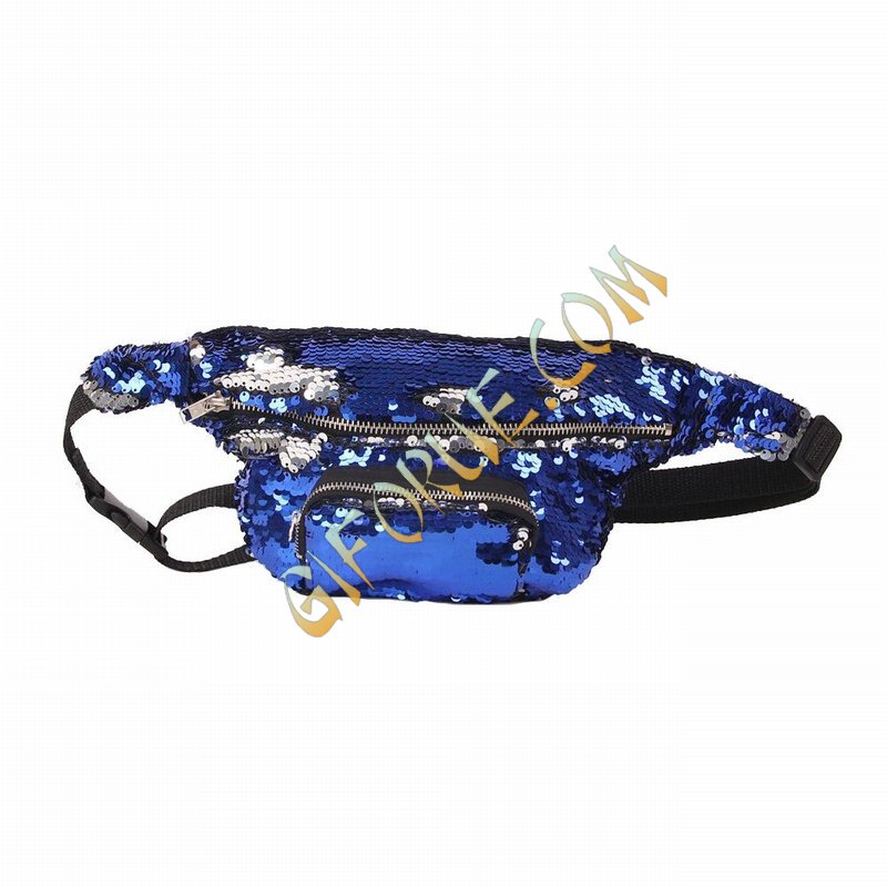 Sequin Fanny Pack For Women In Bulk Price Blue Silver - Click Image to Close